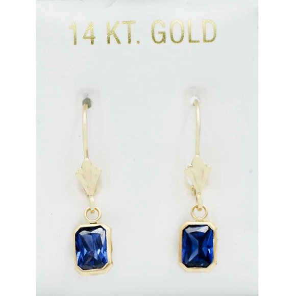 Created Tanzanite 2.26 Ct Dangling Earrings 14K Yellow Gold